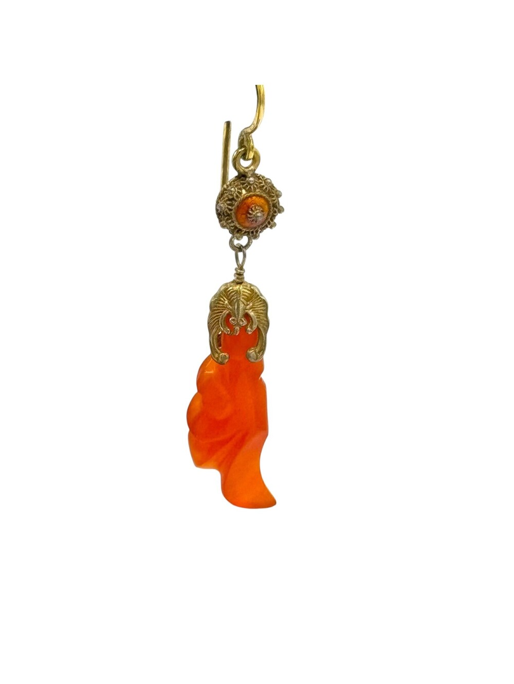 Chinese Gold Gilt Carnelian Earrings